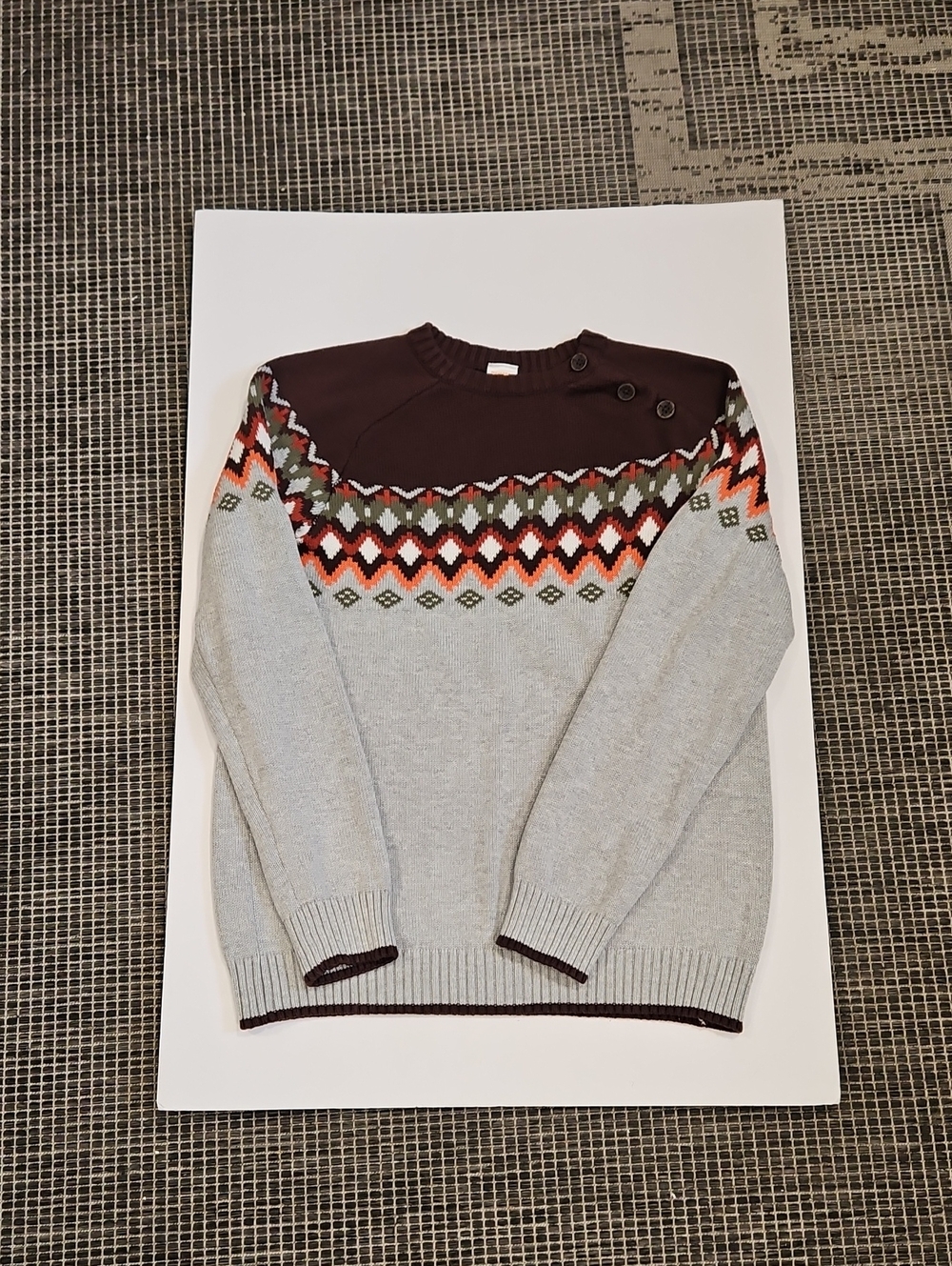Gymboree  Grey Sweater with Burgundy Yoke and Orange Accent. Size 10